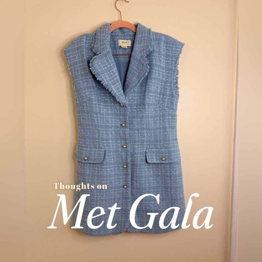 Maeve Light Blue Tweed Sleeveless Blazer